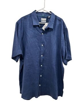 NWT: Ike Behar Men’s midnight blue Pure Linen Short-Sleeve Button-Up Shirt XXL